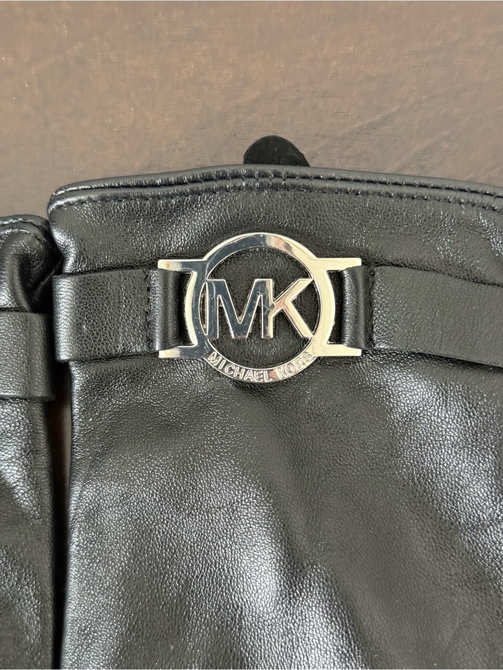 Michael Kors Black Leather Gloves with MK Emblem - Picture 2 of 5